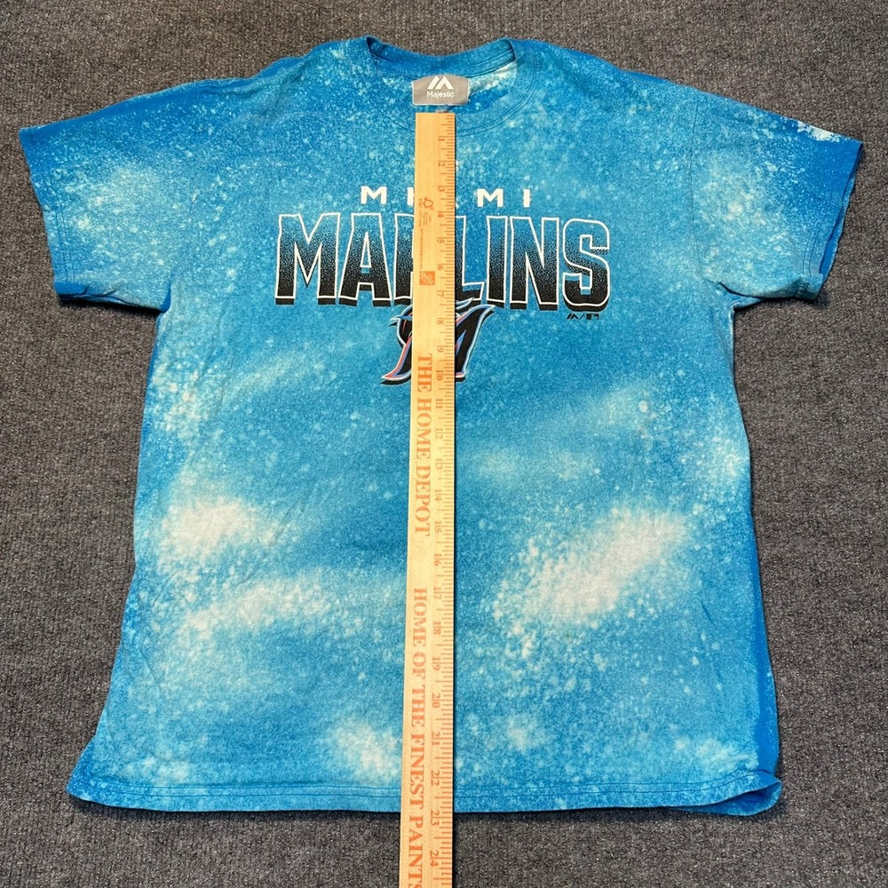 Majestic Miami Marlins MLB Bleach Wash Graphic T-Shirt Mens Medium Blue - Picture 4 of 5